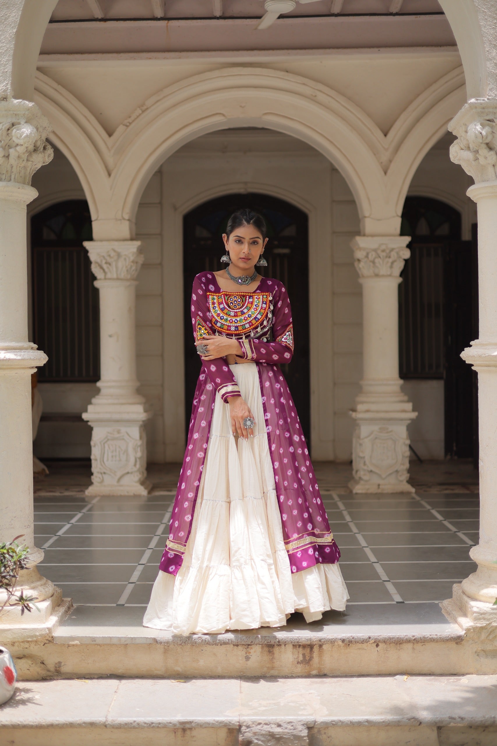 β¨  Navratri Collection - Bandhani Print Kurti with Kora Cotton Lehenga